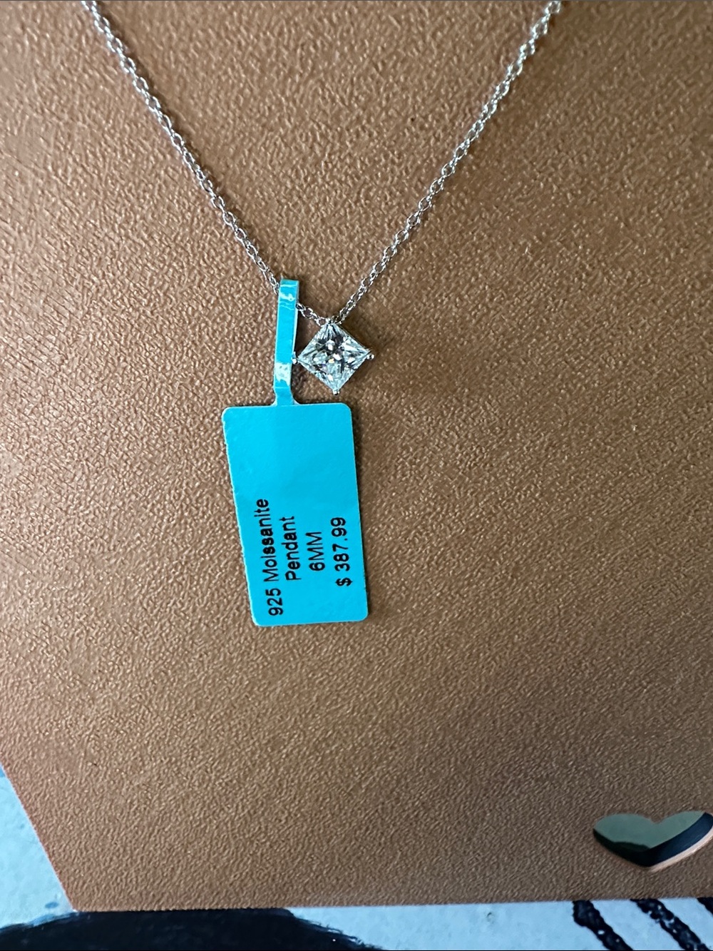 Sterling Silver Moissanite Square Pendant Necklace - NWT